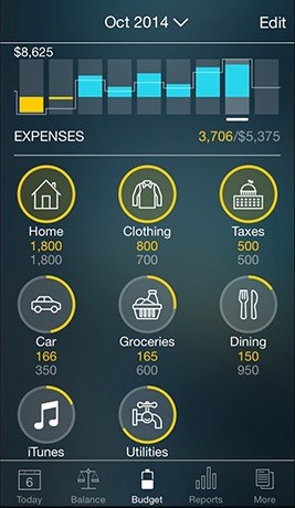 Presupuesto financiero de la app Money Pro para iphone y android